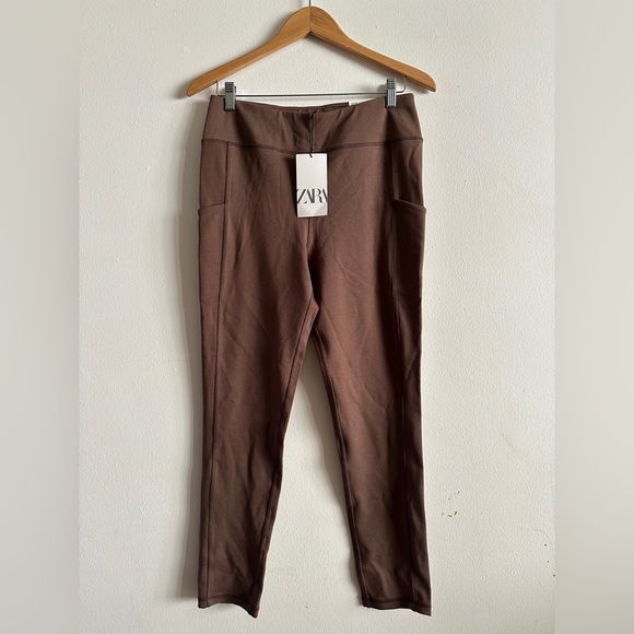 Zara Pants - ZARA Chocolate Mid-Rise Leggings H&M SIZE LARGE 8 10 Basics Everyday Fitted Seam